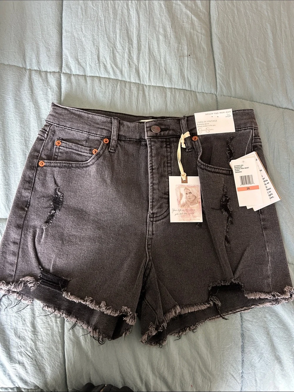 Jessica Simpson Washed Black Distressed Frayed Hem Denim Shorts